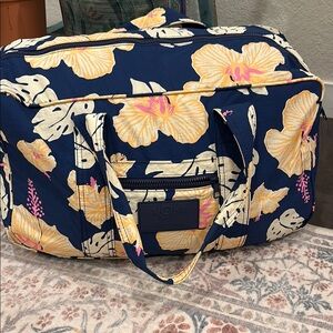 ALOHA Collection Blue and Yellow Travel Bag with Floral Design